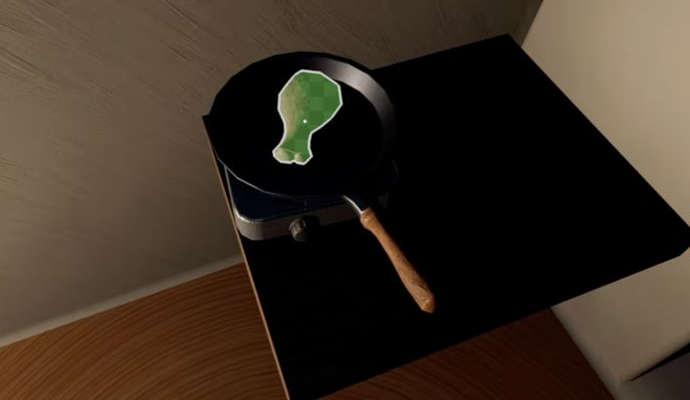 Green drumstick placement outline inside a pan on a stove